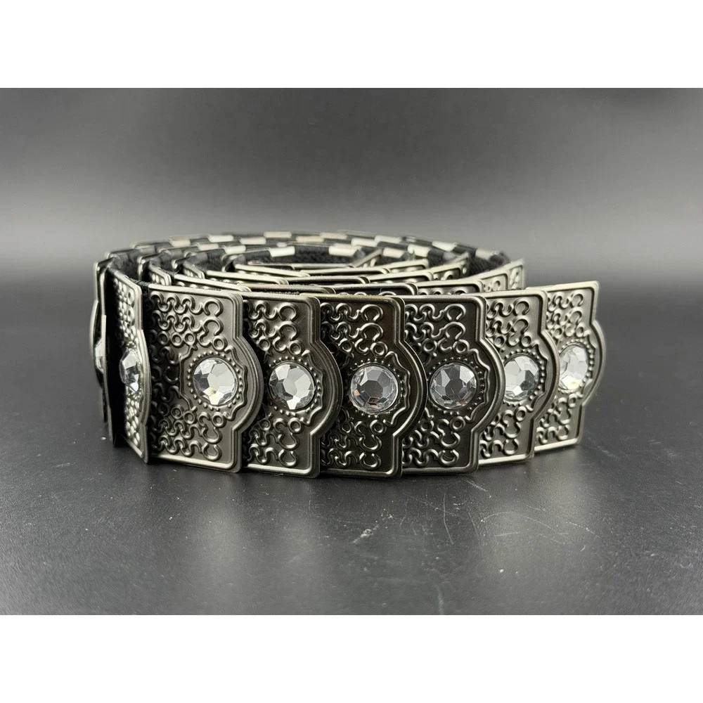 Chico's Navajo-style Armor Scale Stretch Belt Small/Medium‎ Silver Rhinestone